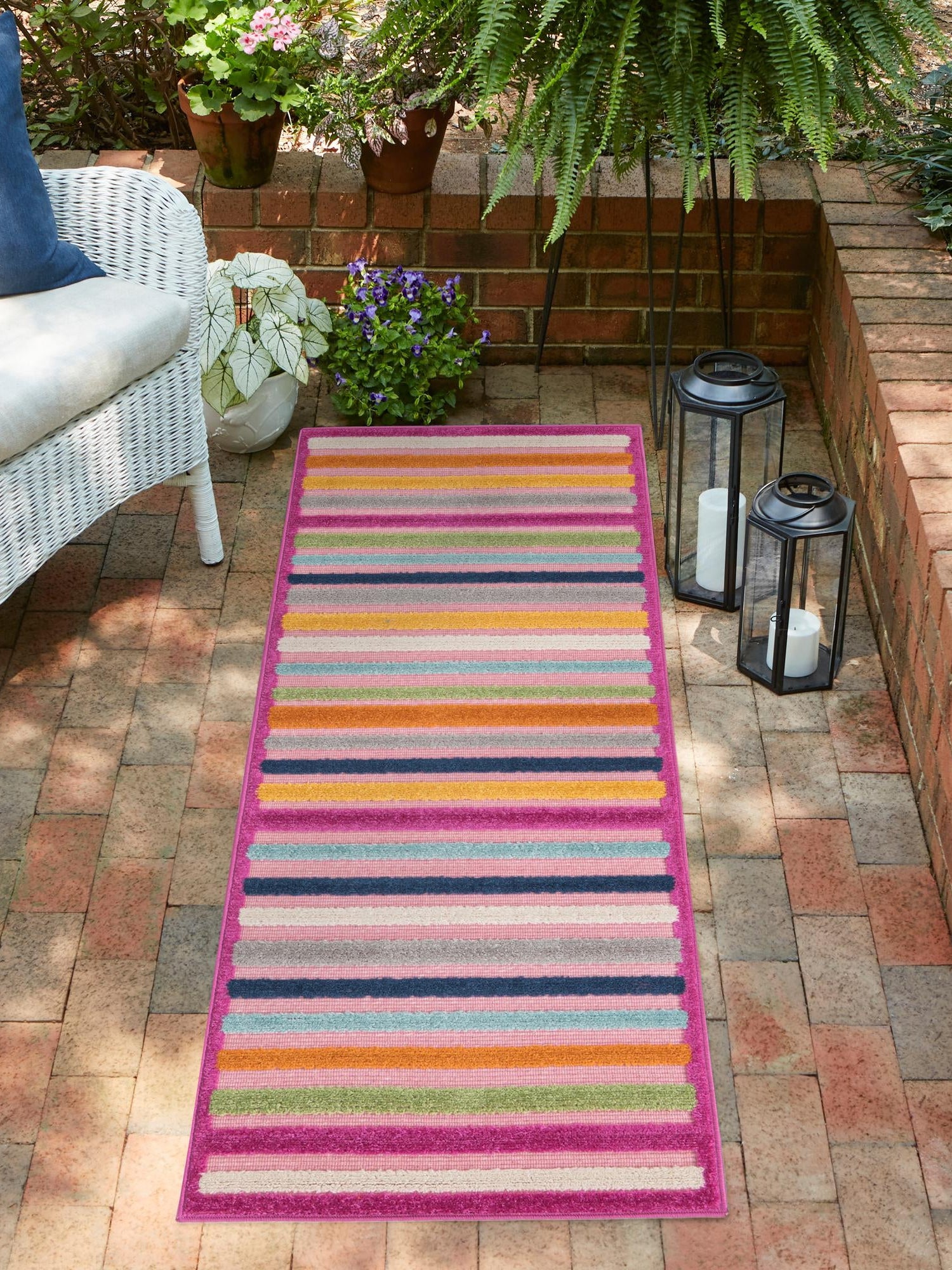 Pink 2' x 8' Aruba Outdoor Runner Area Rug Weather Resistant for Patio, Deck, Terrace, Balcony, Porch for Sale at Rug Engine