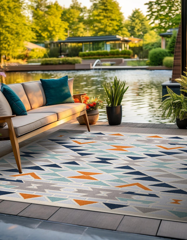 Gray 7' 10 x 7' 10 Aruba Outdoor Square Area Rug Weather Resistant for Patio, Deck, Terrace, Balcony, Porch for Sale at Rug Engine