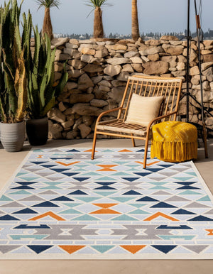 Gray 7' 10 x 7' 10 Aruba Outdoor Square Area Rug Weather Resistant for Patio, Deck, Terrace, Balcony, Porch for Sale at Rug Engine