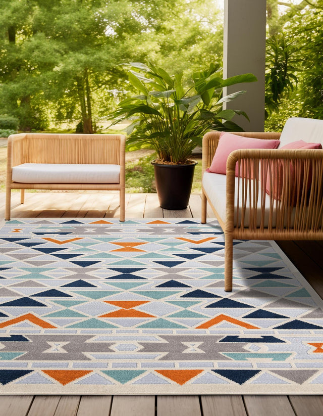 Gray 5' 3 x 5' 3 Aruba Outdoor Square Area Rug Weather Resistant for Patio, Deck, Terrace, Balcony, Porch for Sale at Rug Engine