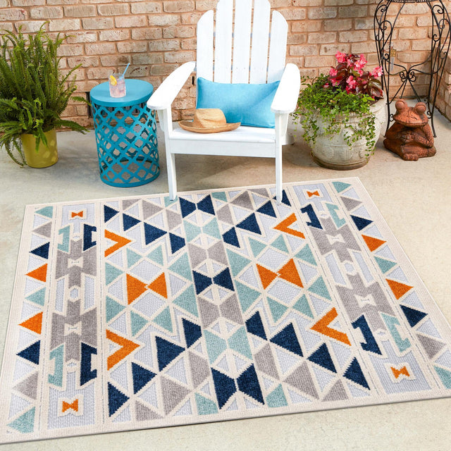 Gray 7' 10 x 7' 10 Aruba Outdoor Square Area Rug Weather Resistant for Patio, Deck, Terrace, Balcony, Porch for Sale at Rug Engine