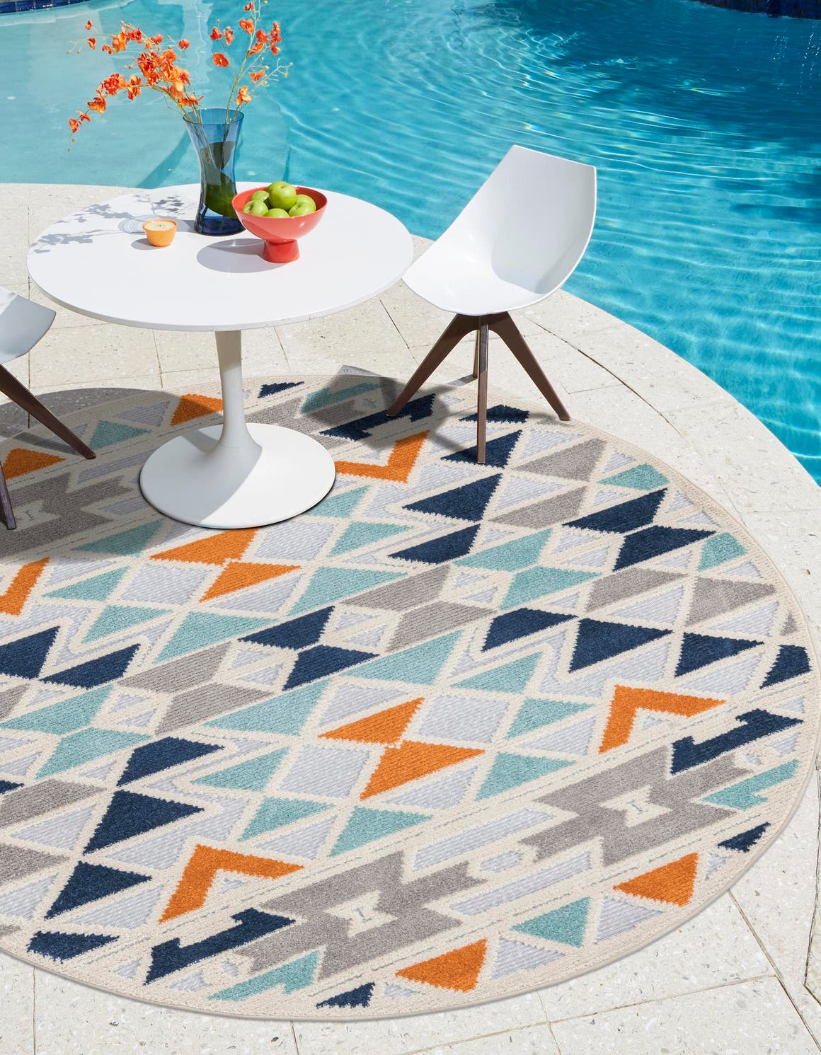 Gray 3' 3 x 3' 3 Aruba Outdoor Round Area Rug Weather Resistant for Patio, Deck, Terrace, Balcony, Porch for Sale at Rug Engine