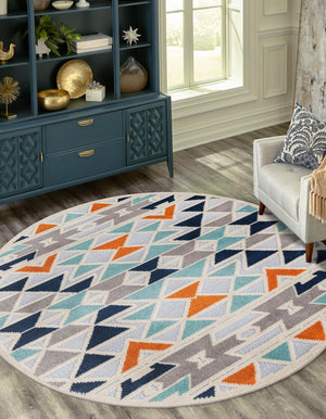 Gray 5' 3 x 5' 3 Aruba Outdoor Round Area Rug Weather Resistant for Patio, Deck, Terrace, Balcony, Porch for Sale at Rug Engine
