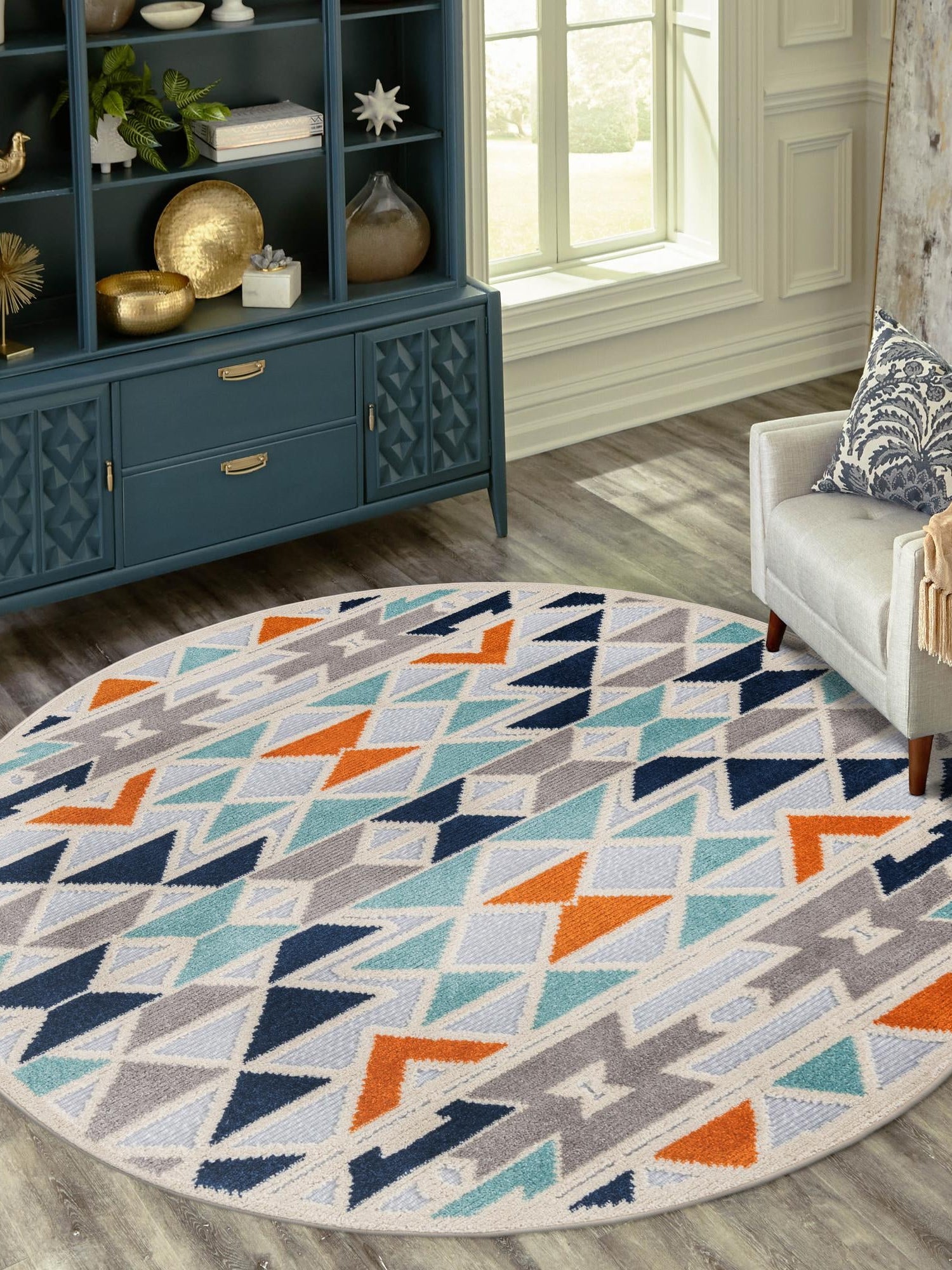 Gray 3' 3 x 3' 3 Aruba Outdoor Round Area Rug Weather Resistant for Patio, Deck, Terrace, Balcony, Porch for Sale at Rug Engine