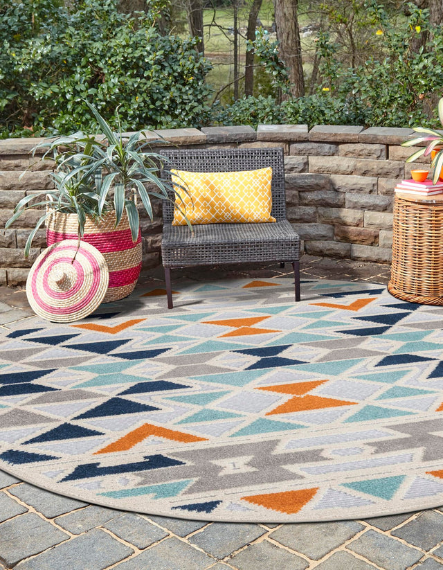Gray 3' 3 x 3' 3 Aruba Outdoor Round Area Rug Weather Resistant for Patio, Deck, Terrace, Balcony, Porch for Sale at Rug Engine