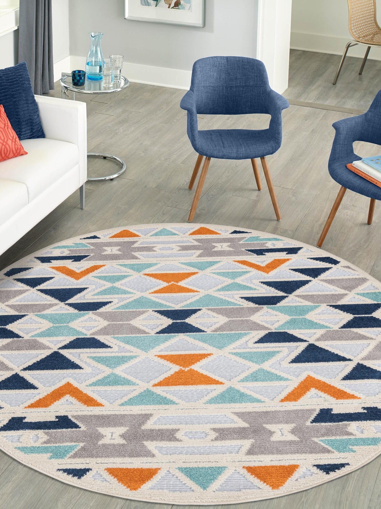 Gray 3' 3 x 3' 3 Aruba Outdoor Round Area Rug Weather Resistant for Patio, Deck, Terrace, Balcony, Porch for Sale at Rug Engine
