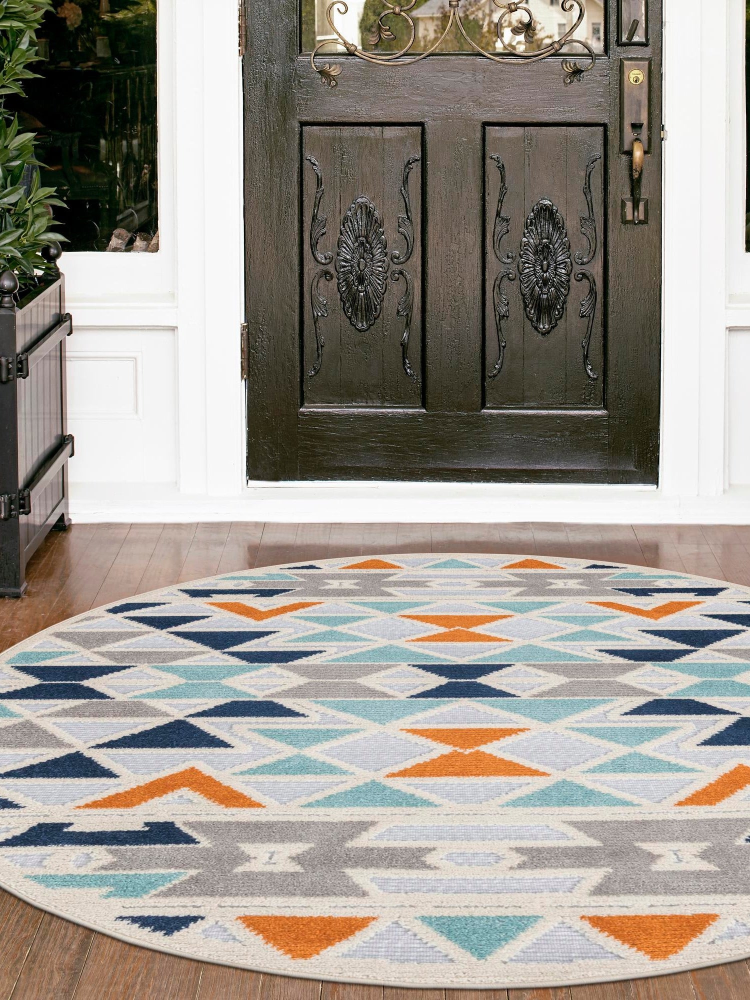 Gray 3' 3 x 3' 3 Aruba Outdoor Round Area Rug Weather Resistant for Patio, Deck, Terrace, Balcony, Porch for Sale at Rug Engine