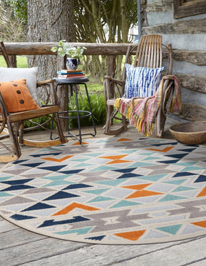 Gray 5' 3 x 5' 3 Aruba Outdoor Round Area Rug Weather Resistant for Patio, Deck, Terrace, Balcony, Porch for Sale at Rug Engine