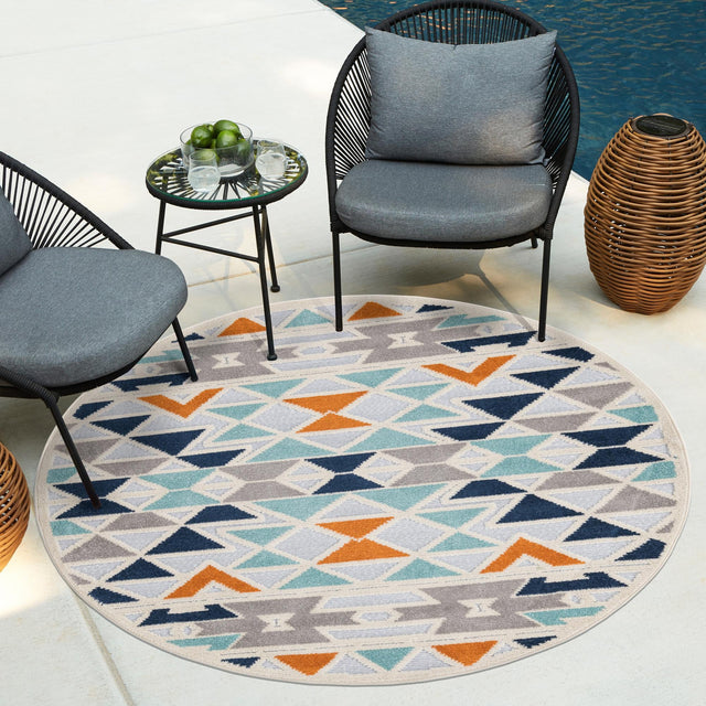 Gray 5' 3 x 5' 3 Aruba Outdoor Round Area Rug Weather Resistant for Patio, Deck, Terrace, Balcony, Porch for Sale at Rug Engine