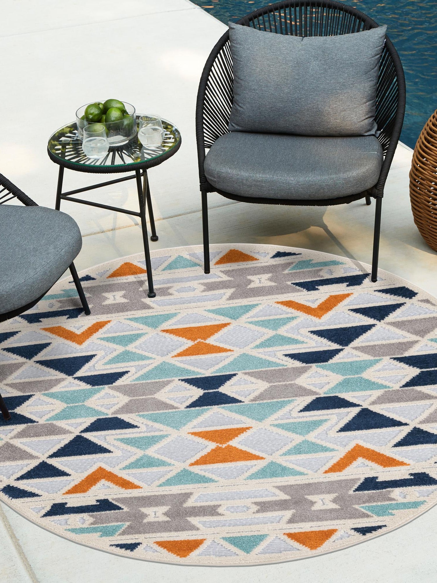 Gray 3' 3 x 3' 3 Aruba Outdoor Round Area Rug Weather Resistant for Patio, Deck, Terrace, Balcony, Porch for Sale at Rug Engine
