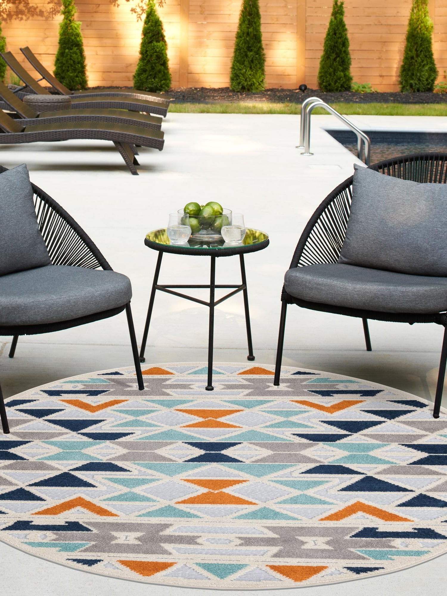 Gray 3' 3 x 3' 3 Aruba Outdoor Round Area Rug Weather Resistant for Patio, Deck, Terrace, Balcony, Porch for Sale at Rug Engine