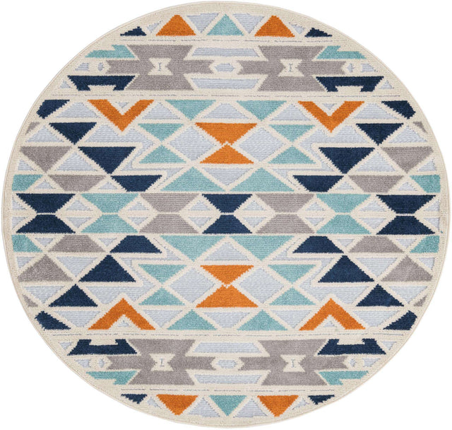 Gray 5' 3 x 5' 3 Aruba Outdoor Round Area Rug Weather Resistant for Patio, Deck, Terrace, Balcony, Porch for Sale at Rug Engine