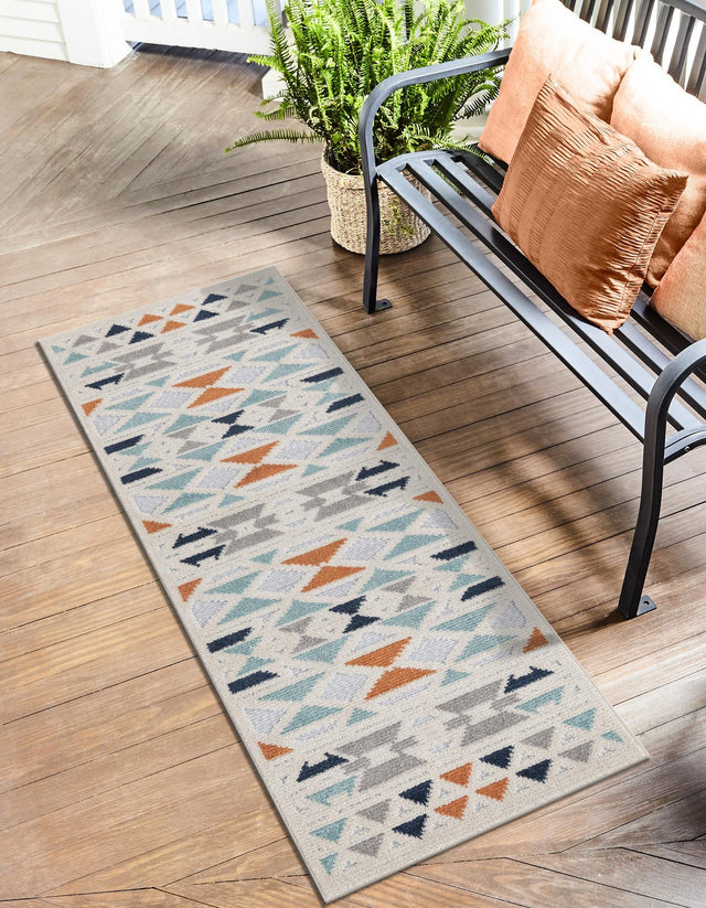 Gray 2' x 10' Aruba Outdoor Runner Area Rug Weather Resistant for Patio, Deck, Terrace, Balcony, Porch for Sale at Rug Engine