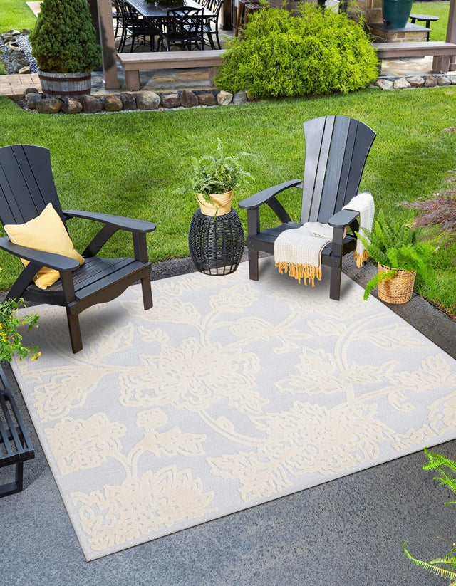 Gray 5' 3 x 5' 3 Aruba Outdoor Square Area Rug Weather Resistant for Patio, Deck, Terrace, Balcony, Porch for Sale at Rug Engine