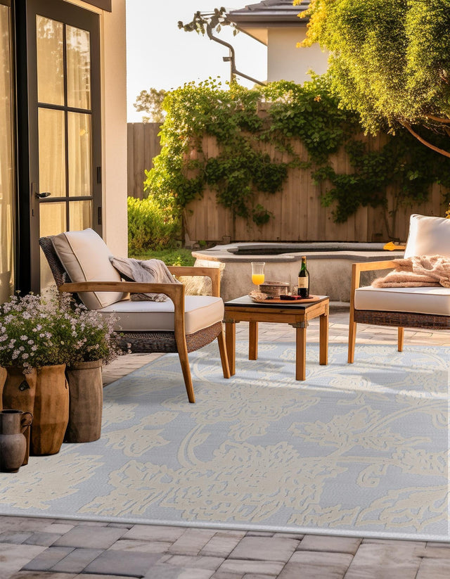 Gray 7' 10 x 7' 10 Aruba Outdoor Square Area Rug Weather Resistant for Patio, Deck, Terrace, Balcony, Porch for Sale at Rug Engine
