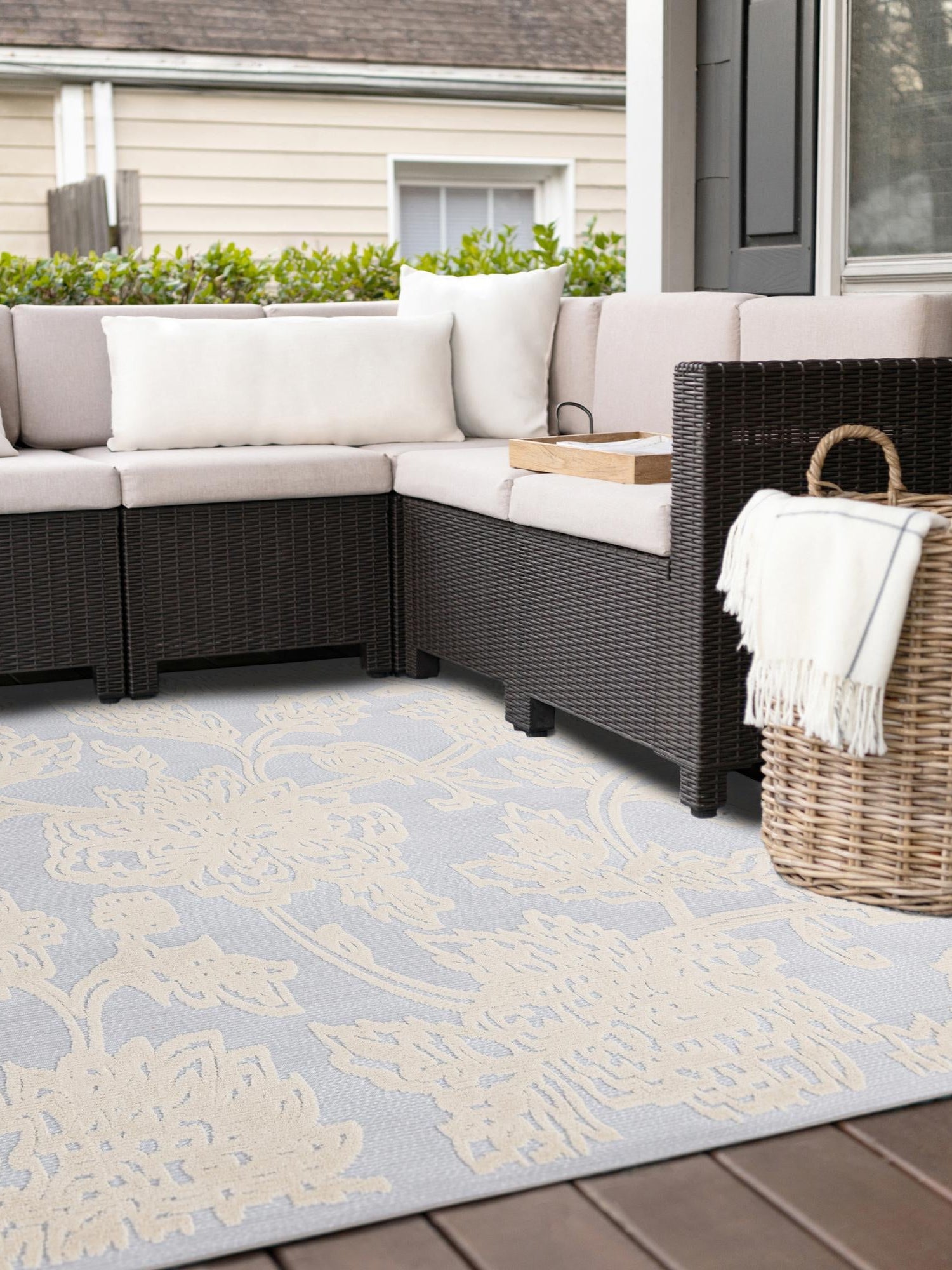 Gray 5' 3 x 5' 3 Aruba Outdoor Square Area Rug Weather Resistant for Patio, Deck, Terrace, Balcony, Porch for Sale at Rug Engine