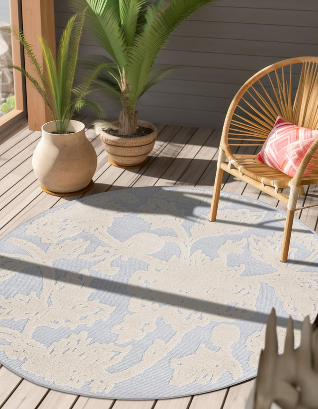 Gray 5' 3 x 5' 3 Aruba Outdoor Round Area Rug Weather Resistant for Patio, Deck, Terrace, Balcony, Porch for Sale at Rug Engine