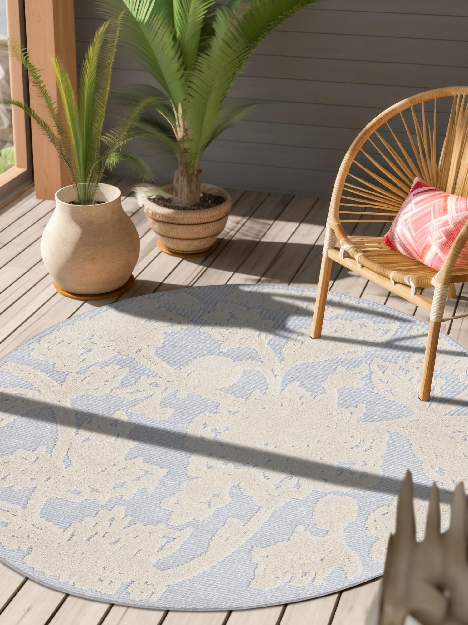 Gray 3' 3 x 3' 3 Aruba Outdoor Round Area Rug Weather Resistant for Patio, Deck, Terrace, Balcony, Porch for Sale at Rug Engine