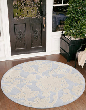 Gray 5' 3 x 5' 3 Aruba Outdoor Round Area Rug Weather Resistant for Patio, Deck, Terrace, Balcony, Porch for Sale at Rug Engine