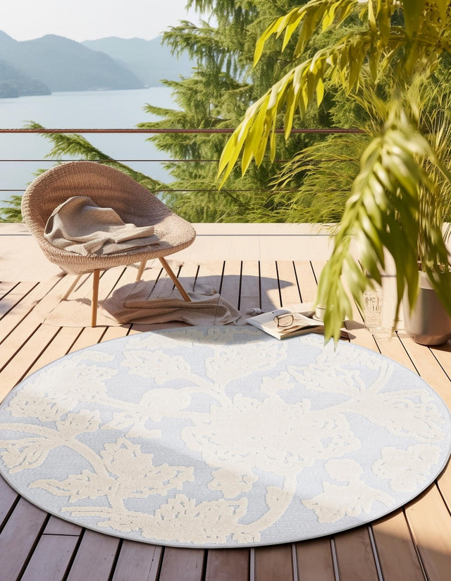 Gray 5' 3 x 5' 3 Aruba Outdoor Round Area Rug Weather Resistant for Patio, Deck, Terrace, Balcony, Porch for Sale at Rug Engine