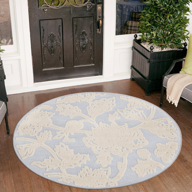 Gray 5' 3 x 5' 3 Aruba Outdoor Round Area Rug Weather Resistant for Patio, Deck, Terrace, Balcony, Porch for Sale at Rug Engine