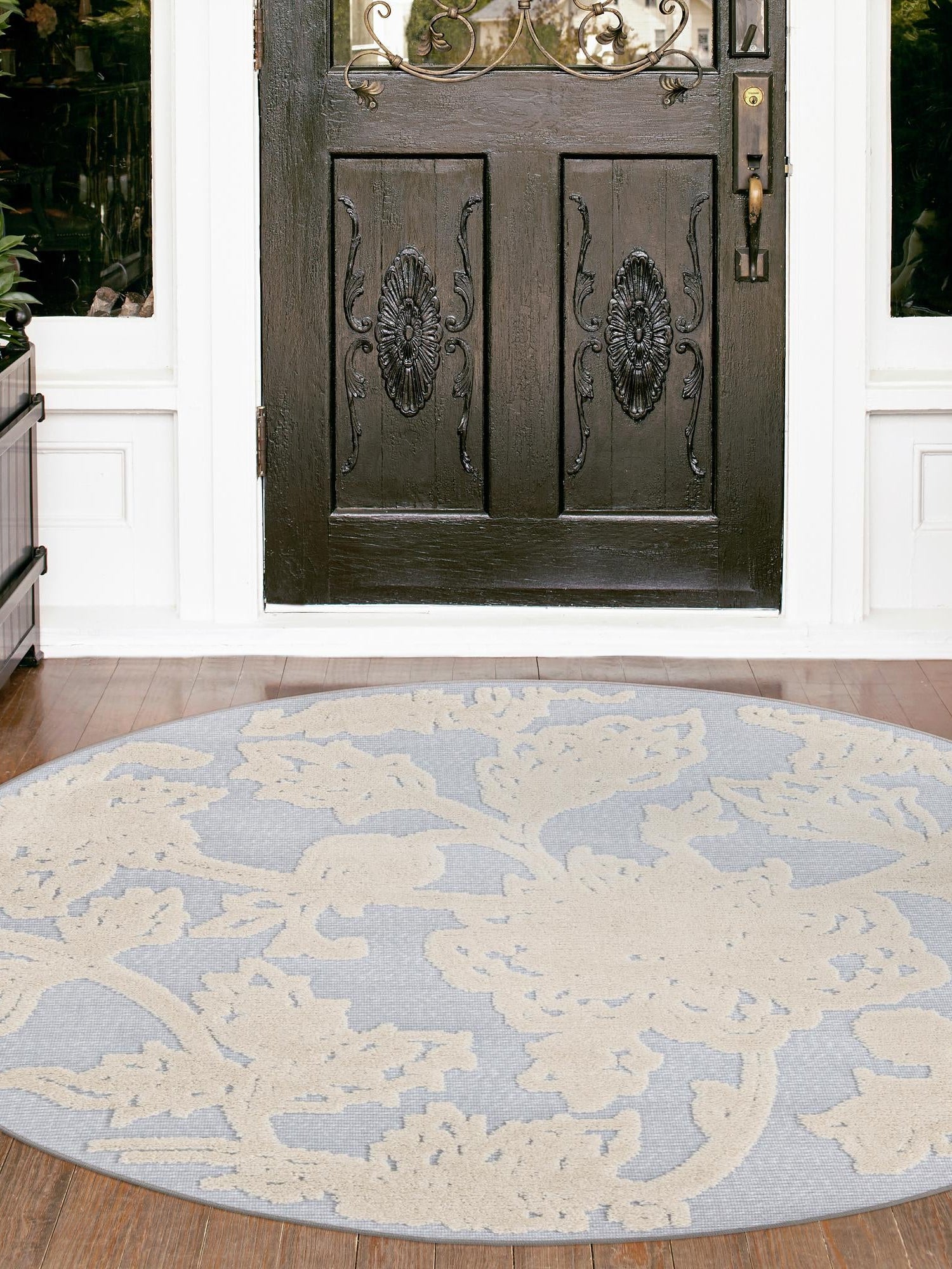 Gray 3' 3 x 3' 3 Aruba Outdoor Round Area Rug Weather Resistant for Patio, Deck, Terrace, Balcony, Porch for Sale at Rug Engine
