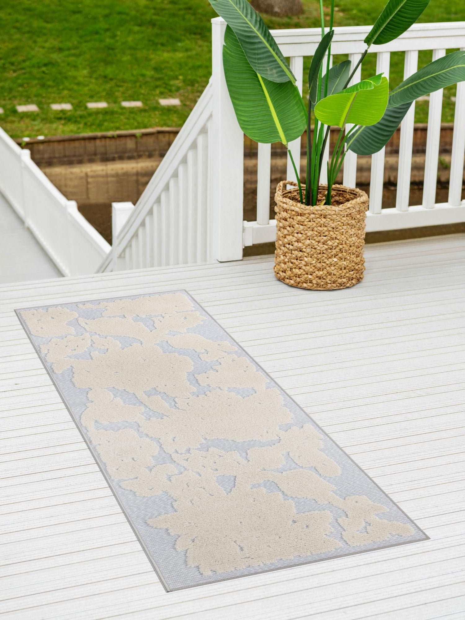 Gray 2' x 6' Aruba Outdoor Runner Area Rug Weather Resistant for Patio, Deck, Terrace, Balcony, Porch for Sale at Rug Engine