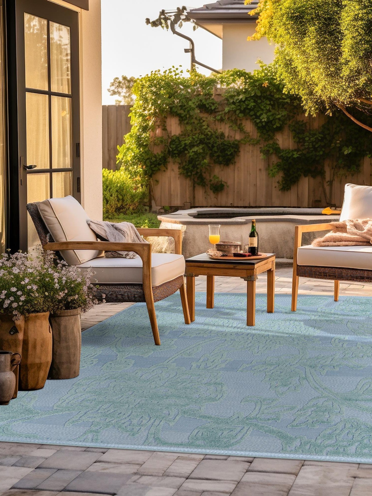 Navy Blue 5' 3 x 5' 3 Aruba Outdoor Square Area Rug Weather Resistant for Patio, Deck, Terrace, Balcony, Porch for Sale at Rug Engine