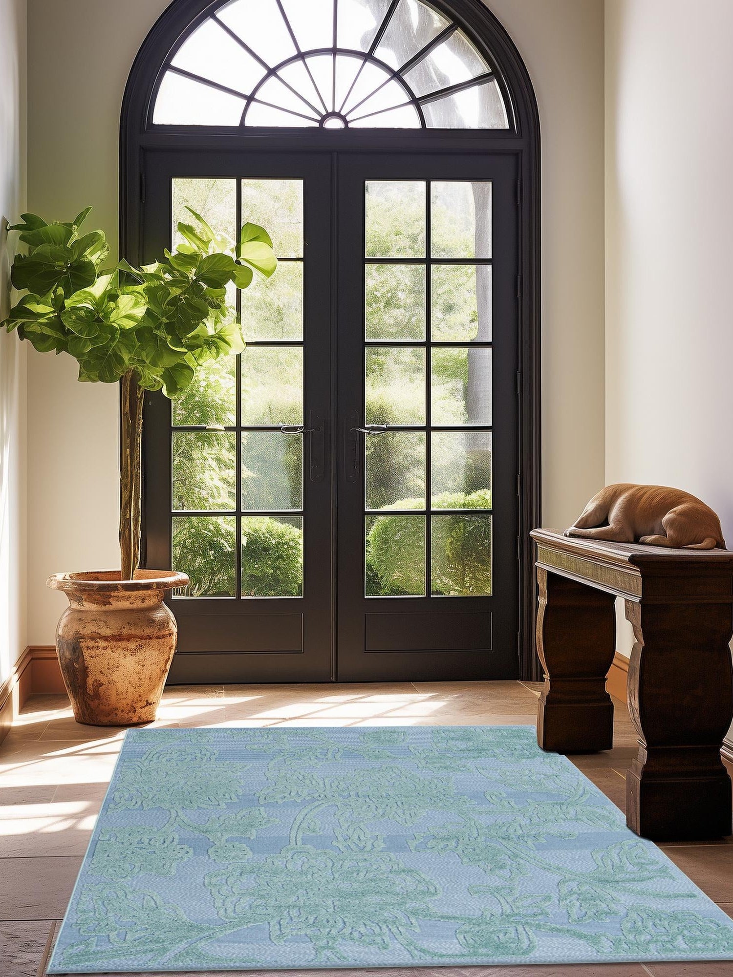 Navy Blue 5' 3 x 5' 3 Aruba Outdoor Square Area Rug Weather Resistant for Patio, Deck, Terrace, Balcony, Porch for Sale at Rug Engine