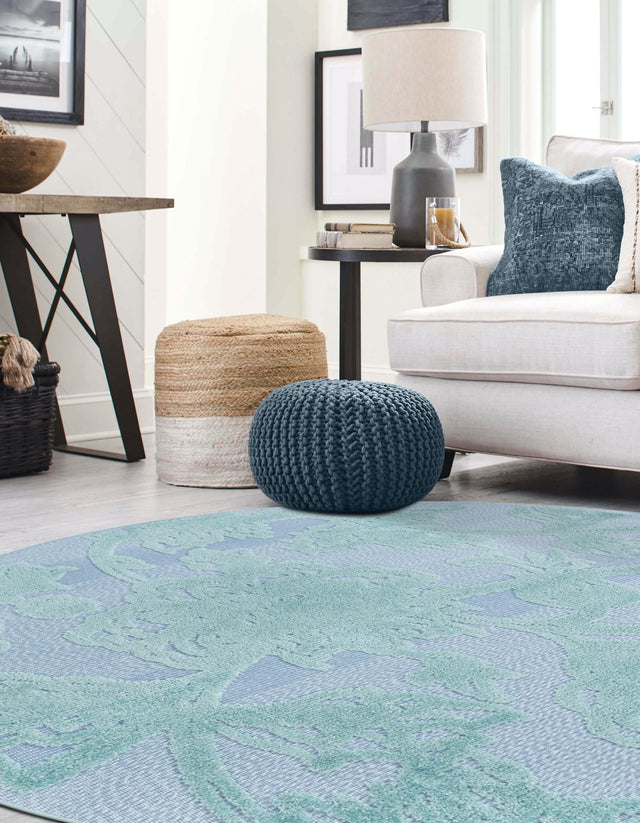 Navy Blue 5' 3 x 5' 3 Aruba Outdoor Round Area Rug Weather Resistant for Patio, Deck, Terrace, Balcony, Porch for Sale at Rug Engine