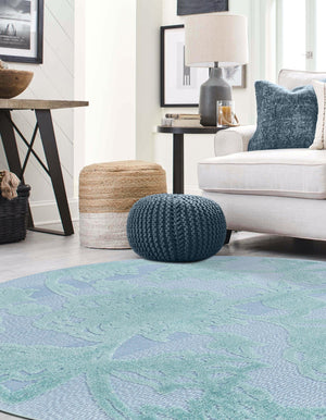 Navy Blue 3' 3 x 3' 3 Aruba Outdoor Round Area Rug Weather Resistant for Patio, Deck, Terrace, Balcony, Porch for Sale at Rug Engine