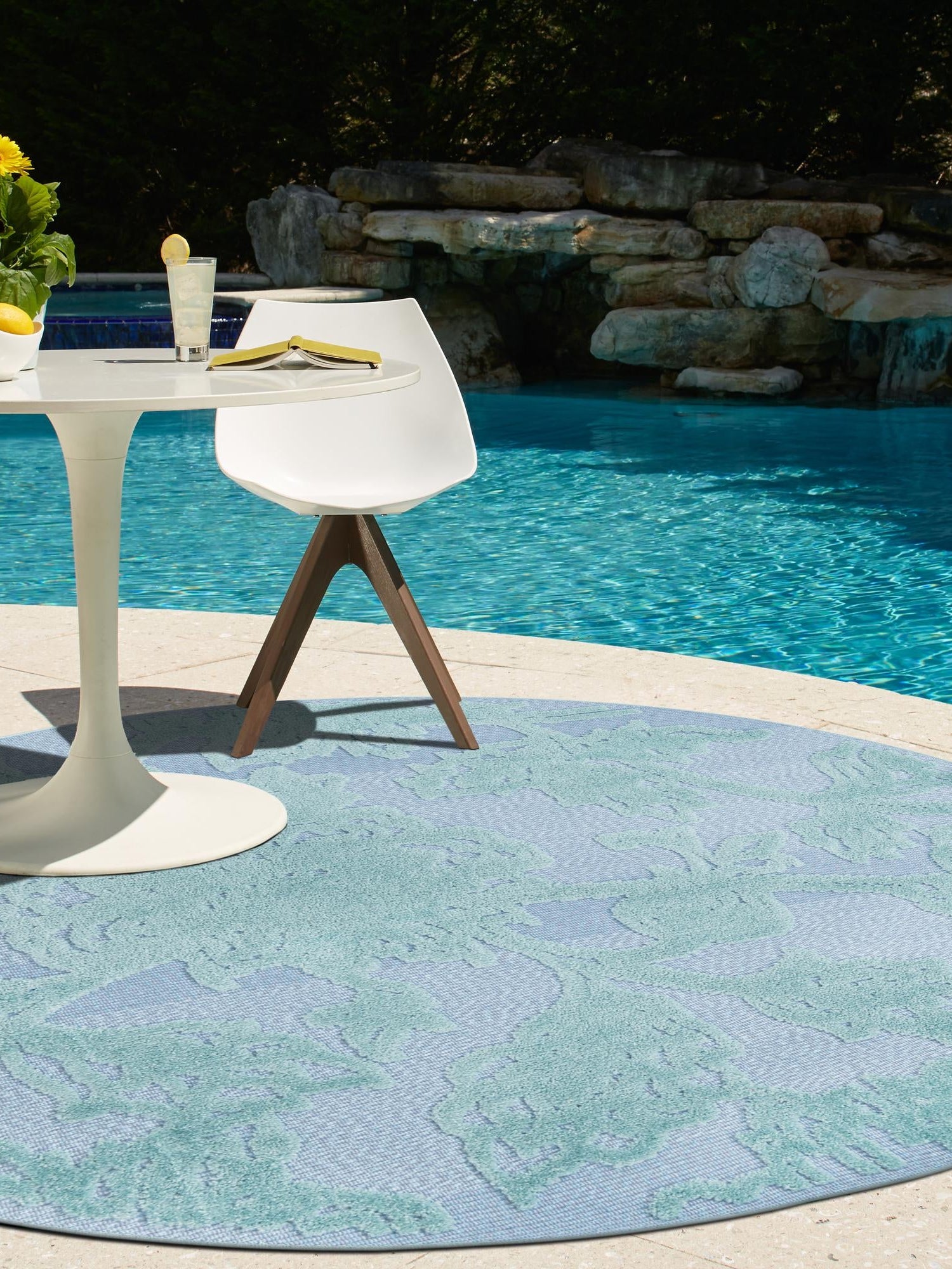 Navy Blue 3' 3 x 3' 3 Aruba Outdoor Round Area Rug Weather Resistant for Patio, Deck, Terrace, Balcony, Porch for Sale at Rug Engine