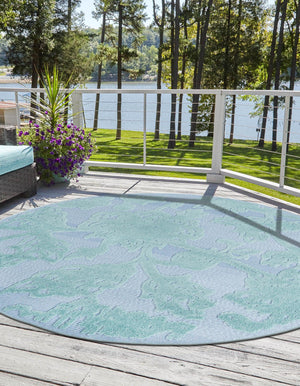 Navy Blue 5' 3 x 5' 3 Aruba Outdoor Round Area Rug Weather Resistant for Patio, Deck, Terrace, Balcony, Porch for Sale at Rug Engine