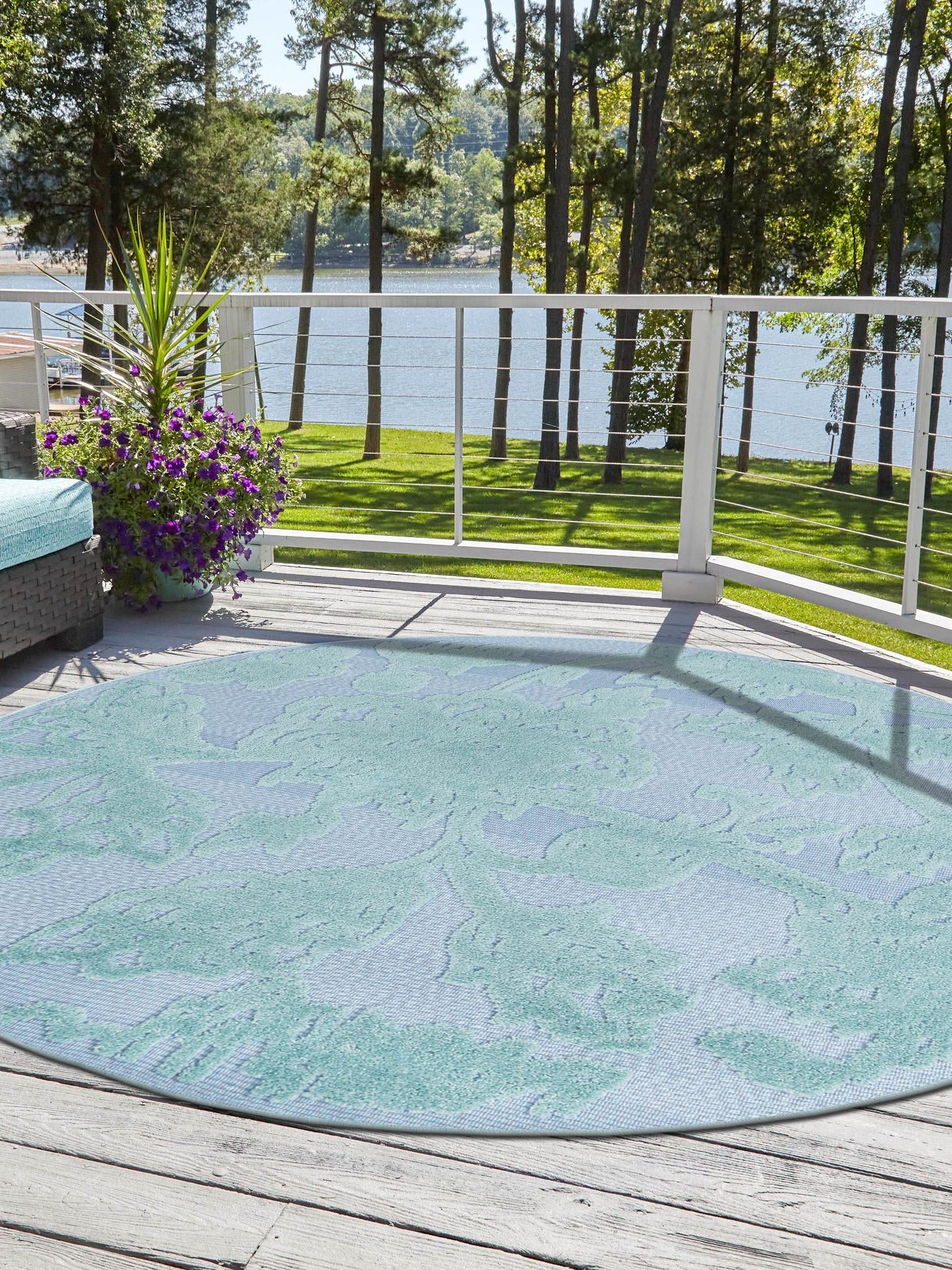 Navy Blue 3' 3 x 3' 3 Aruba Outdoor Round Area Rug Weather Resistant for Patio, Deck, Terrace, Balcony, Porch for Sale at Rug Engine