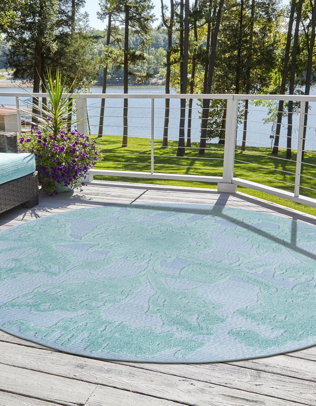 Navy Blue 3' 3 x 3' 3 Aruba Outdoor Round Area Rug Weather Resistant for Patio, Deck, Terrace, Balcony, Porch for Sale at Rug Engine