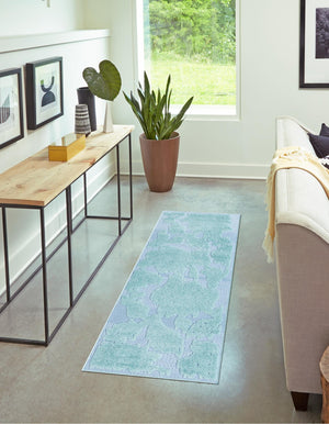 Navy Blue 2' x 8' Aruba Outdoor Runner Area Rug Weather Resistant for Patio, Deck, Terrace, Balcony, Porch for Sale at Rug Engine