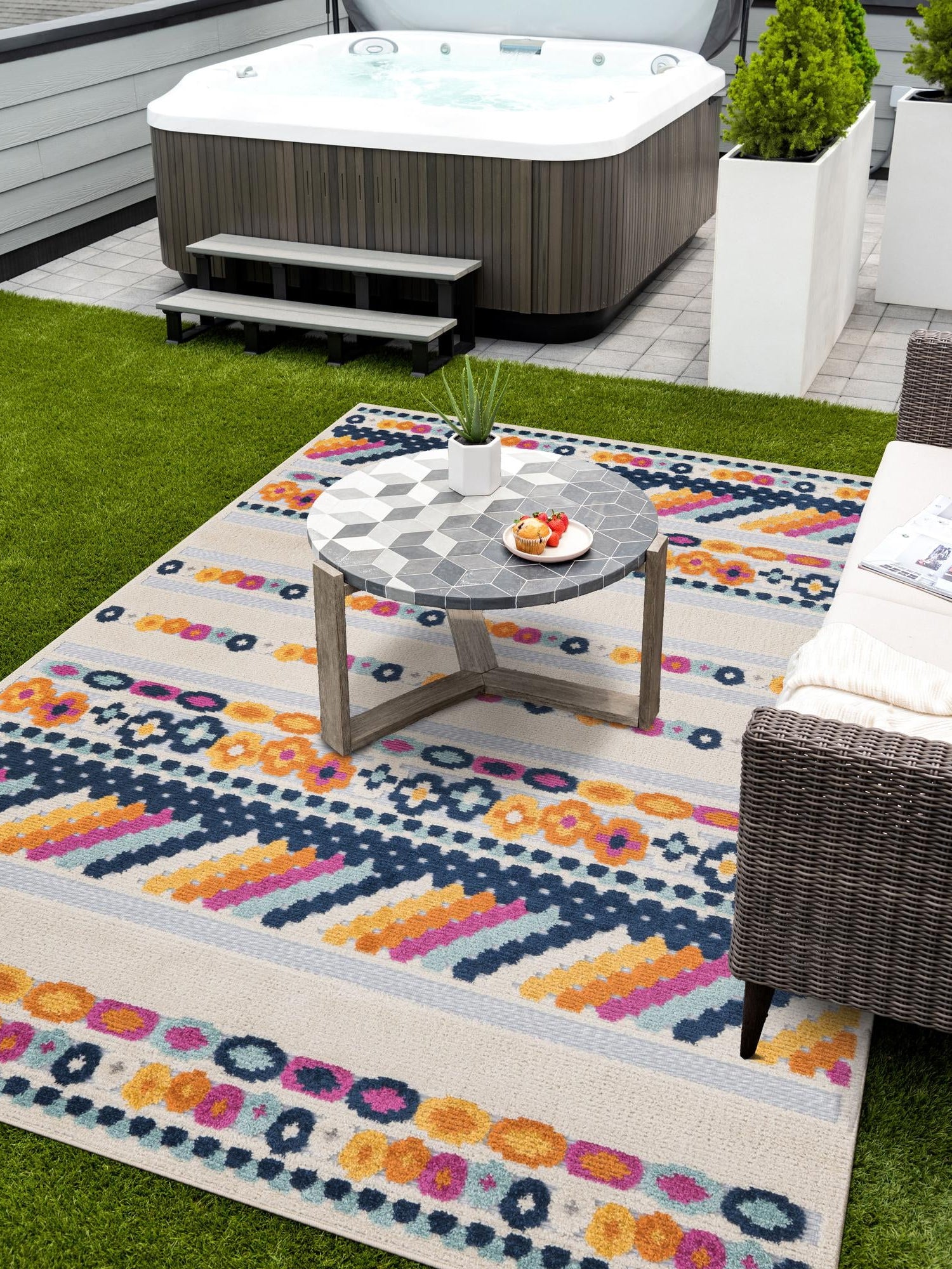 Gray 6' x 9' Aruba Outdoor Rectangle Area Rug Weather Resistant for Patio, Deck, Terrace, Balcony, Porch for Sale at Rug Engine