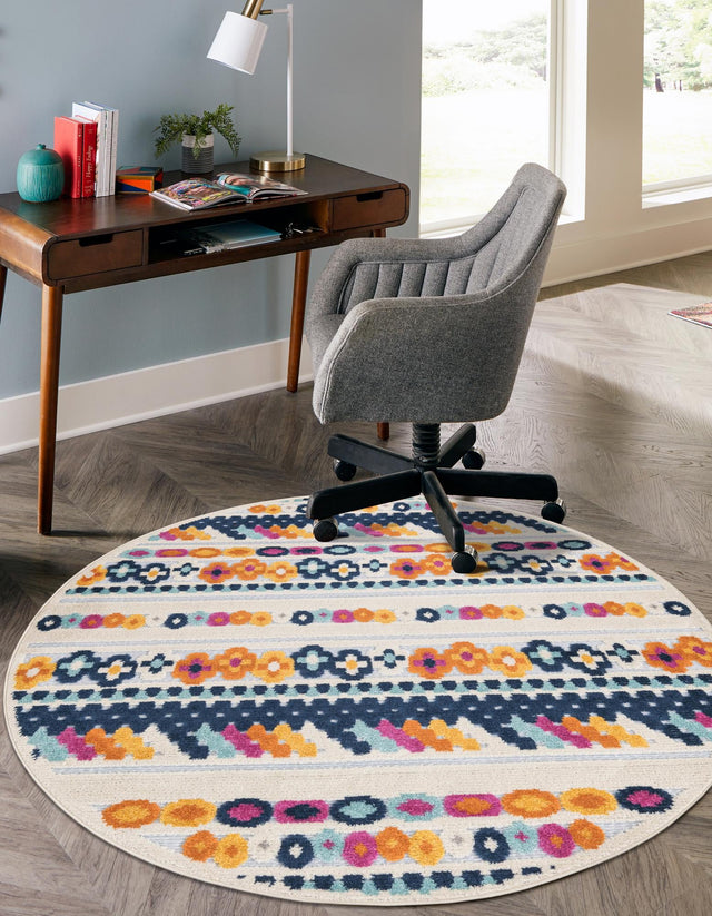 Gray 3' 3 x 3' 3 Aruba Outdoor Round Area Rug Weather Resistant for Patio, Deck, Terrace, Balcony, Porch for Sale at Rug Engine