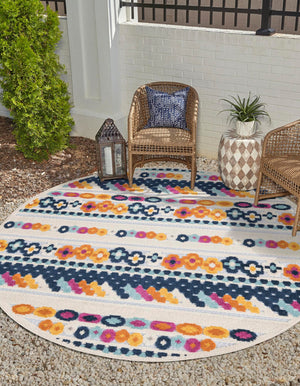 Gray 5' 3 x 5' 3 Aruba Outdoor Round Area Rug Weather Resistant for Patio, Deck, Terrace, Balcony, Porch for Sale at Rug Engine