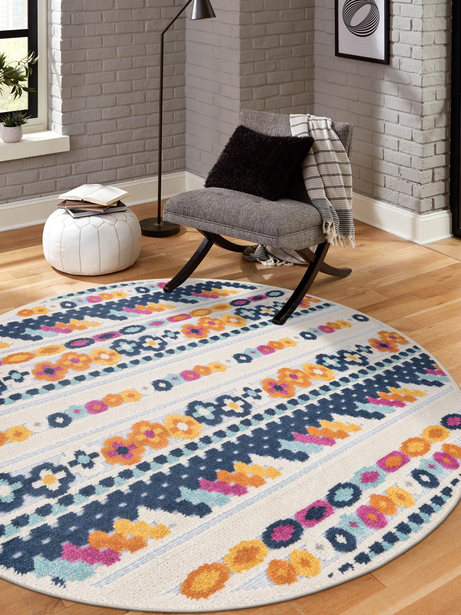 Gray 3' 3 x 3' 3 Aruba Outdoor Round Area Rug Weather Resistant for Patio, Deck, Terrace, Balcony, Porch for Sale at Rug Engine