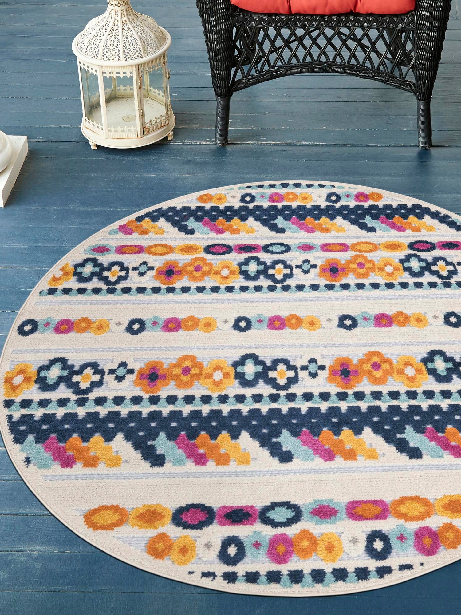Gray 3' 3 x 3' 3 Aruba Outdoor Round Area Rug Weather Resistant for Patio, Deck, Terrace, Balcony, Porch for Sale at Rug Engine
