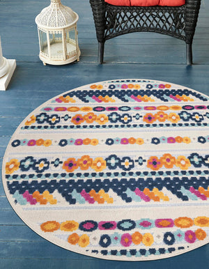 Gray 3' 3 x 3' 3 Aruba Outdoor Round Area Rug Weather Resistant for Patio, Deck, Terrace, Balcony, Porch for Sale at Rug Engine