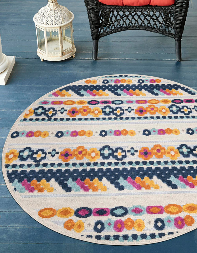 Gray 3' 3 x 3' 3 Aruba Outdoor Round Area Rug Weather Resistant for Patio, Deck, Terrace, Balcony, Porch for Sale at Rug Engine