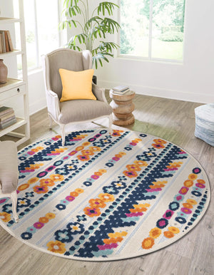 Gray 5' 3 x 5' 3 Aruba Outdoor Round Area Rug Weather Resistant for Patio, Deck, Terrace, Balcony, Porch for Sale at Rug Engine