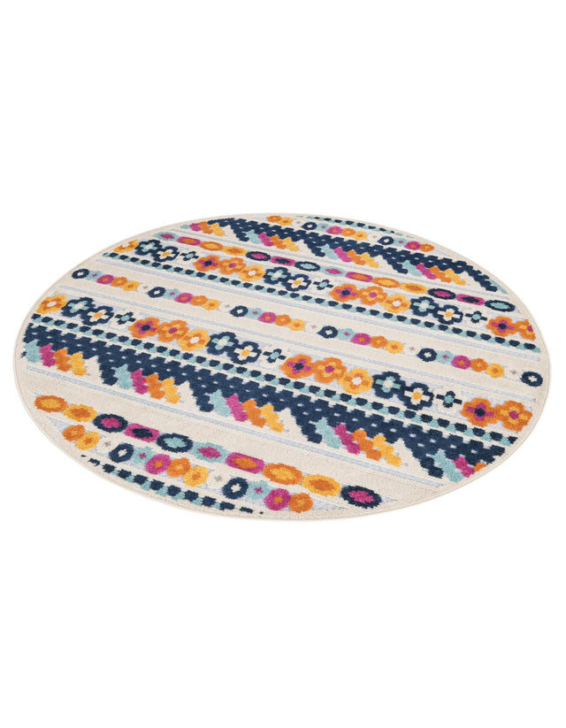 Gray 5' 3 x 5' 3 Aruba Outdoor Round Area Rug Weather Resistant for Patio, Deck, Terrace, Balcony, Porch for Sale at Rug Engine