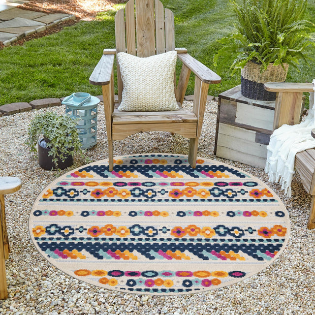 Gray 5' 3 x 5' 3 Aruba Outdoor Round Area Rug Weather Resistant for Patio, Deck, Terrace, Balcony, Porch for Sale at Rug Engine