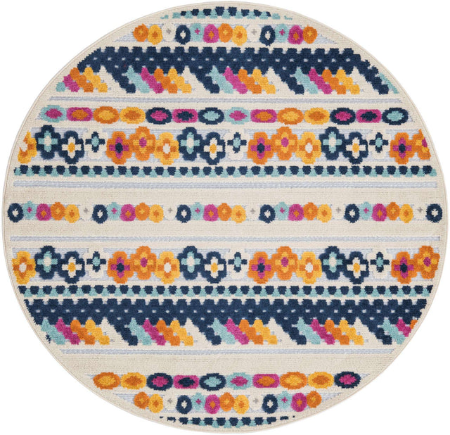 Gray 5' 3 x 5' 3 Aruba Outdoor Round Area Rug Weather Resistant for Patio, Deck, Terrace, Balcony, Porch for Sale at Rug Engine