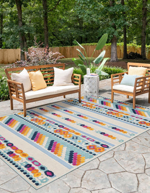 Blue 7' 10 x 10' Aruba Outdoor Rectangle Area Rug Weather Resistant for Patio, Deck, Terrace, Balcony, Porch for Sale at Rug Engine