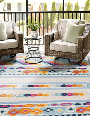 Blue 7' 10 x 10' Aruba Outdoor Rectangle Area Rug Weather Resistant for Patio, Deck, Terrace, Balcony, Porch for Sale at Rug Engine