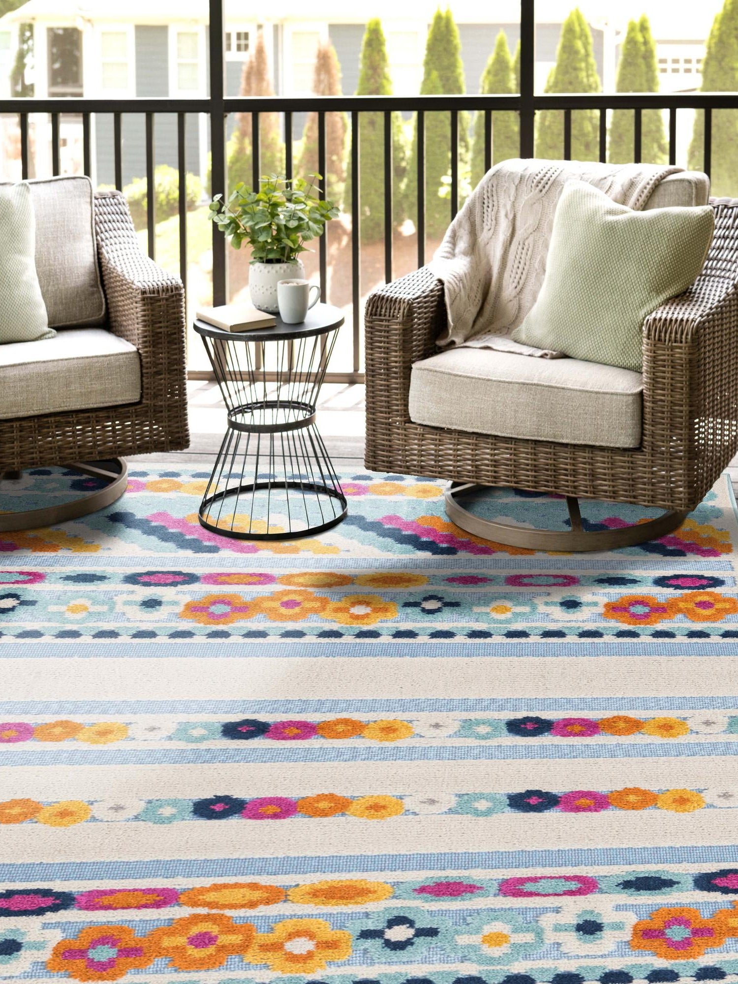 Blue 5' 3 x 8' Aruba Outdoor Rectangle Area Rug Weather Resistant for Patio, Deck, Terrace, Balcony, Porch for Sale at Rug Engine